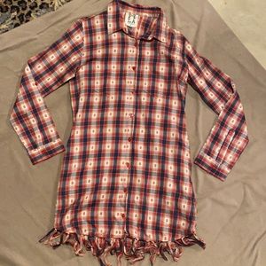 PPLA Plaid Shirt Dress, Navy blue/orange/red/cream.  Medium.  Worn 1x.